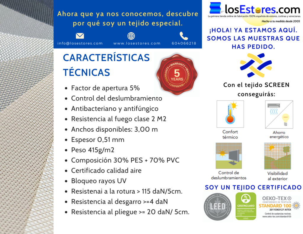 caracteristicas tejido screen