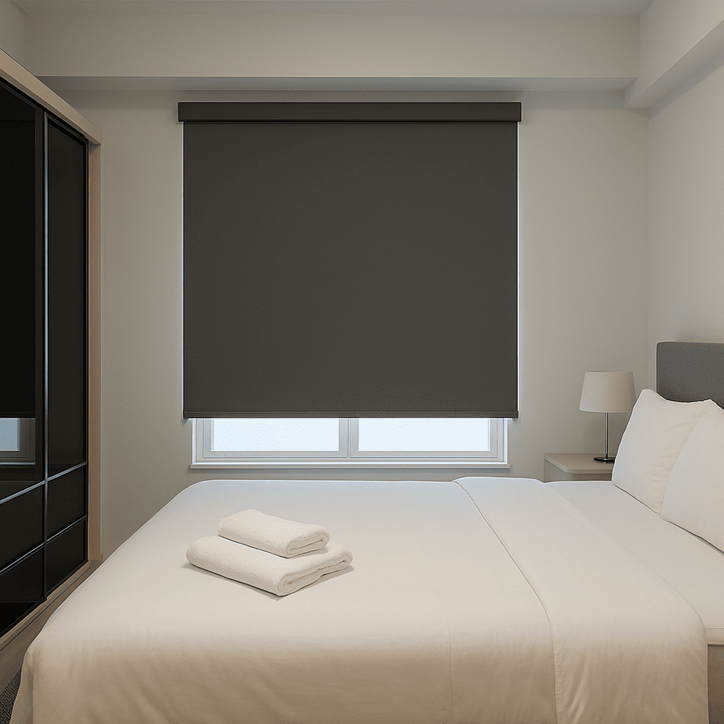 habitación con estores opacos para impedir el paso de la luz