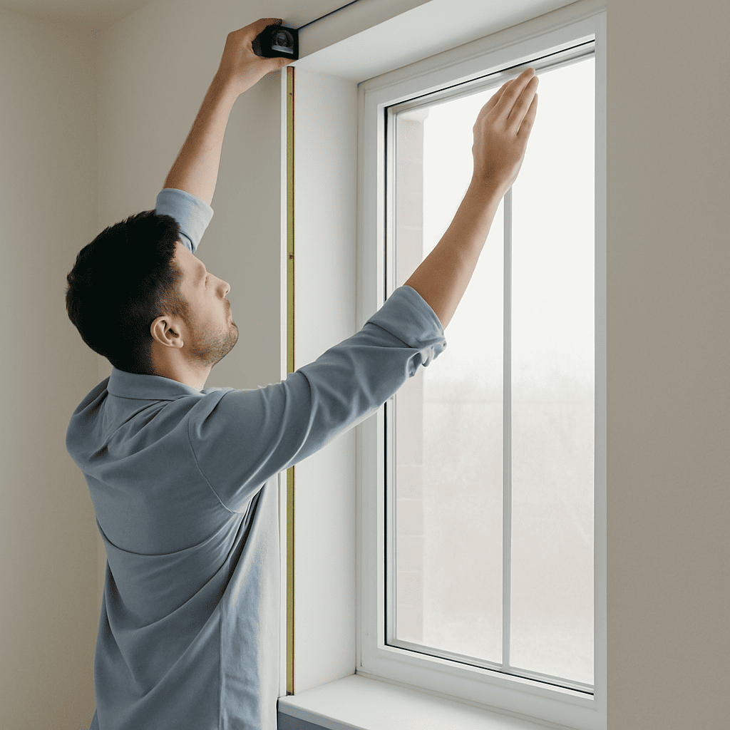 hombre midiendo el alto de una ventana